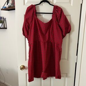 Red Plaid Puff-Sleeve Women’s dress